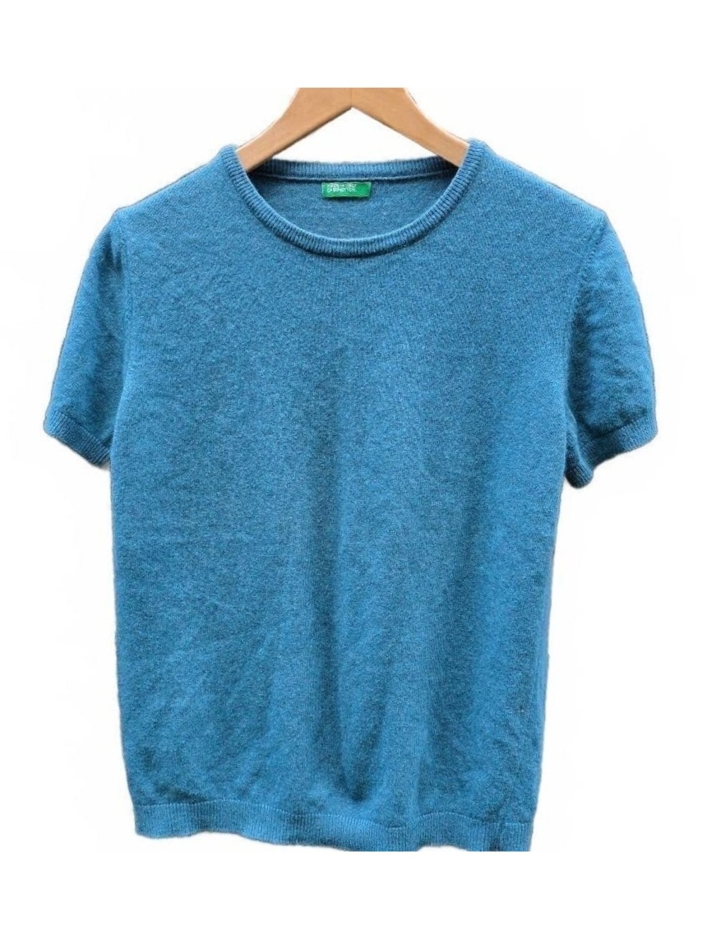 Vintage 90s Benetton Made in Italy Cashmere Blend Short Sleeve Sweater Blue M